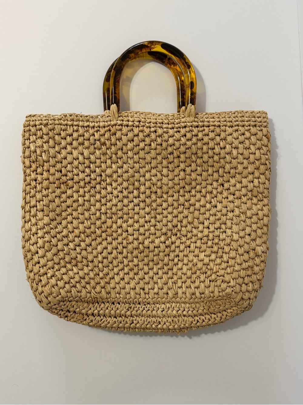 HAT ATTACK Straw Raffia Tote Bag Brand NEW Lucite Tortoise Handle Handbag